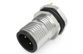 针式插座, 4芯, 屏蔽, D编码,板后/M12螺纹安装, 直焊针